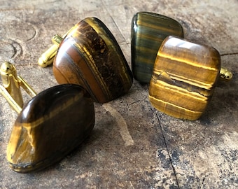 Tiger Eye Cufflinks. Tigers eye cuff links, polished stone cufflinks, men's wedding cuff links. Gift for husband, for him, grooms cufflinks