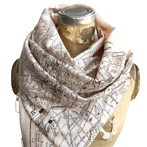 Paris Map Scarf. French map print fringed scarf. Bamboo pashmina, bridal shawl. Paris France wedding, Parisian, destination wedding in Paris bronze on blush