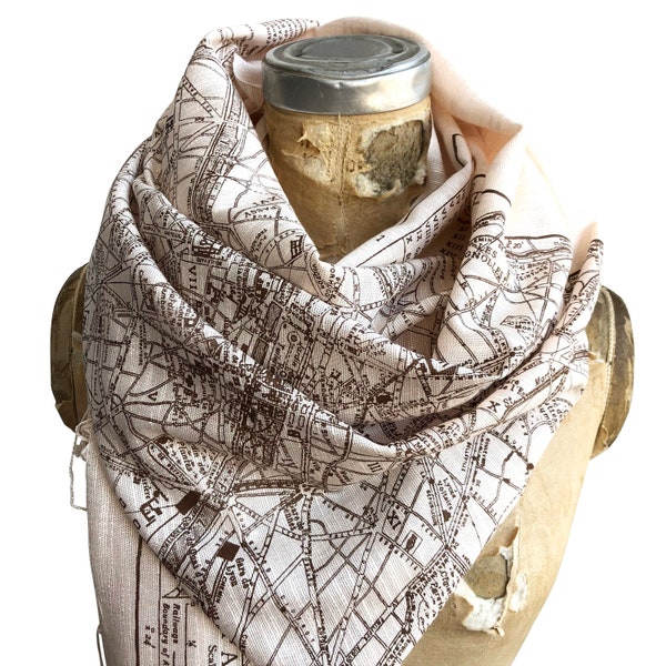 Paris Map Scarf. French map print fringed scarf. Bamboo pashmina, bridal shawl. Paris France wedding, Parisian, destination wedding in Paris