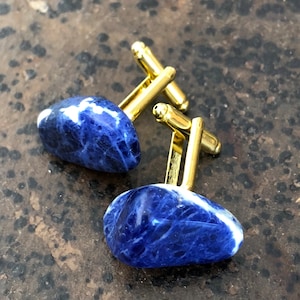 Lapis Lazuli Cufflinks, polished lapis cuff links. Something blue, wedding cufflinks. Blue cufflinks, raw stone cufflinks, mens gift for dad image 1