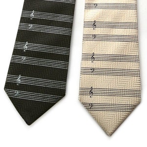 Sheet Music Necktie. Musician's Staff Paper Tie. Piano player gift, guitar player, orchestra, band teacher. Herringbone woven silk tie. image 1