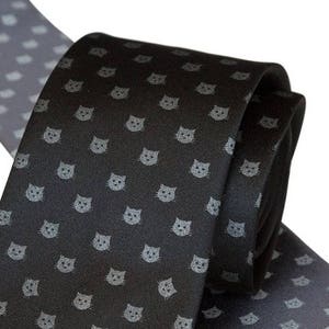 Cat Print Tie, cat dad gift. Polka dot silk tie. Cat lover gift men, Kitten Face tie, pet groomer, gift for vet, veterinarian, cat rescue image 3