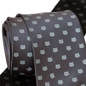 Cat Dot Necktie, Cat Parent Clothing. Tiny Cat Face Polka Dot Tie. Cats Printed Tie: Gifts for cat lovers, cat dad gift, veterinarian gift image 6