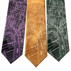 New Orleans Stadtplan Krawatte. NOLA Map Print Seidenkrawatte. Karneval-Farben, Crescent City, Louisiana Hochzeit New Orleans Hochzeits-Krawatte für Heiligen Fan
