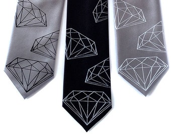 Diamond Tie, mens silk necktie. Geometric jewel, diamond necktie, engagement party, tie for groom, mens wedding tie, silk ties for men, gem