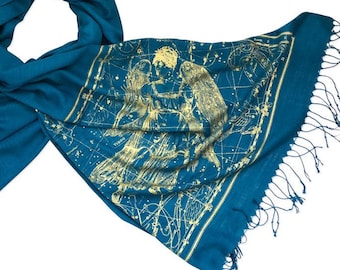 Virgo Scarf. Zodiac Constellation, Star Map. August birthday for her, birthday in September, astrology gift for astronomer, bamboo pashmina