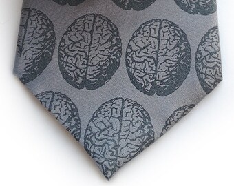 Anatomical Brain Silk Tie. Brain hemisphere, polka dot tie. Gift for brain surgeon, brain doctor gift, neuroscience, neurology, psychiatrist