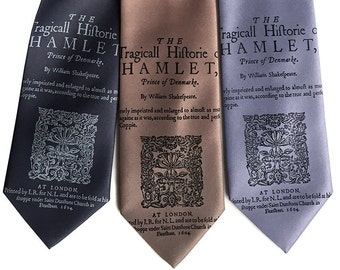 Hamlet Necktie, Shakespeare gift, Literary gifts for him. William Shakespeare tie. English teacher gift, drama teacher gift, bookworm gift