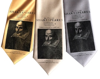 Shakespeare Necktie. William Shakespeare Folio Book Print men's tie. Literature gift, English teacher, theater, writer, bookworm gift.