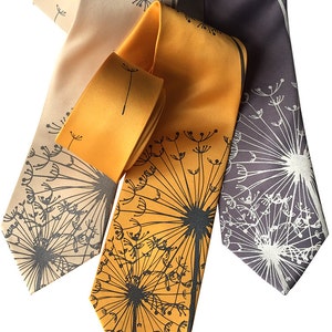 Dandelion Necktie, floral print tie. Dandelion wish, dandelion seed. Best man gift, for him, garden wedding, tie with flowers, groom's tie image 1