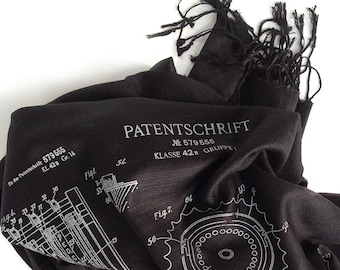 Enigma Machine scarf. Crypto, Encryption, bamboo pashmina. Patent drawing. Gift for coder, cryptography, computer science, programmer gift