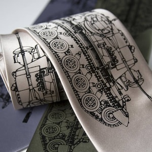 Tank print tie. Gift for army veterans, military WWII vets, collectors, war history buffs. German Panzer tank necktie, grandfather gift