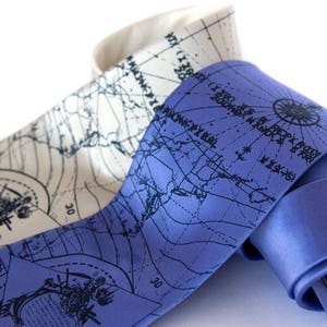 Bermuda Triangle silk necktie. Maritime map men's oceanic chart tie. Gift for cartographer, sailor, fisherman, author, historian, geographer