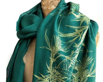 Cannabis Scarf. Cannabis leaf, printed bamboo pashmina scarf. Gift for caregiver, medical marijuana, grower, stoner gift ideas, weed wedding