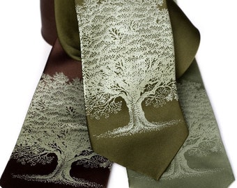 Tree Print Tie. Oak Tree, men's silk necktie. Handfasting, wedding tie for dad, mens ties green, outdoor garden wedding, groomsmen gift