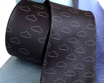 Wolkenstropdas. Tiny Clouds zijden stropdas meteoroloog cadeau meteorologie cadeau voor techneut app ontwikkelaar weerman cadeau stormjager Bob Ross fan