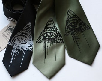 All Seeing Eye Tie. Illuminati, Eye of Providence, New World Order, mens necktie. Masonic, Freemason, pyramid, occult, conspiracy theory