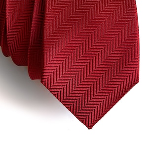 Garnet Red Tie. Woven herringbone, silk tie. Jewel tone, ruby, dark red, deep red, burgundy necktie, for groom. Add a matching pocket square