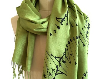 DNA scarf. DNA double helix bamboo pashmina, hand screen printed. Your choice of margarita green & more. Science teacher gift.
