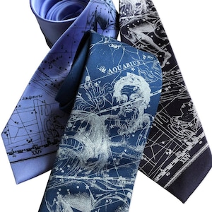 Corbata del zodiaco Acuario. Corbata con constelación y carta astral. Regalo moderno para hombre, corbata del horóscopo, cumpleaños de enero para hombre, cumpleaños de febrero para él.