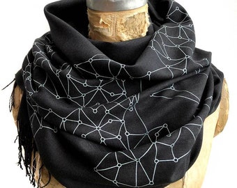 Blockchain Scarf. Crypto Nerd, Network Visualization, Bamboo Pashmina. IT guy gift, blockchain, internet, digital currency, BTC, long scarf