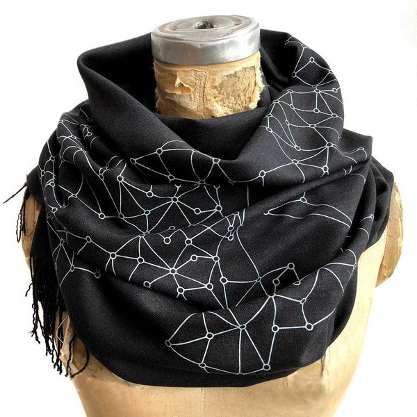 Blockchain Scarf. Crypto Nerd, Network Visualization, Bamboo Pashmina. IT guy gift, blockchain, internet, digital currency, BTC, long scarf