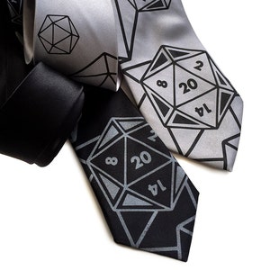 Cravate Donjons et Dragons, cravate en soie D et D. Cadeau Dungeon Master, d20, cadeau de jeu rpg, dé à vingt faces. Dés polyédriques, rôle critique image 1