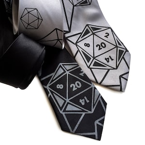 Dungeons and Dragons Tie, D and D silk neckie. Dungeon Master gift, d20, rpg game gift, twenty sided die. Polyhedral dice, critical role