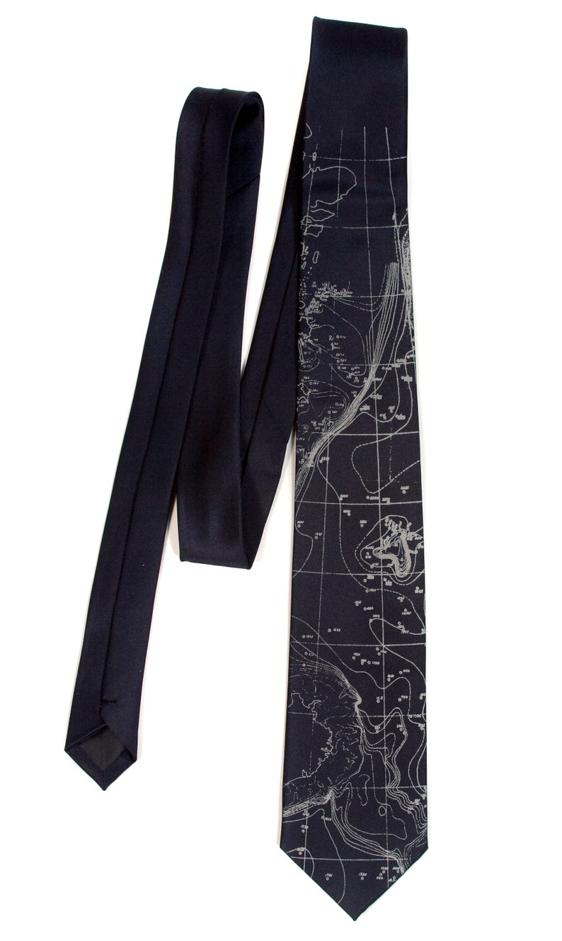 Contour Map Necktie. Gift for him, men's tie. Scandinavian & Arctic ocean floor map. Oceanographer gift, sailor gift, cartographers, map tie image 6