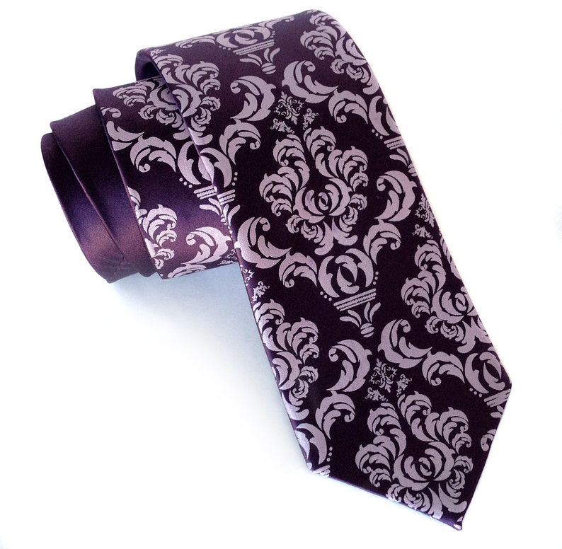 Madison Damask Necktie. Eggplant Purple Men's Silk Tie. Etsy