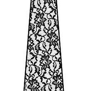 May include: A black and white tie with a floral lace pattern.