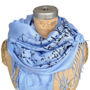 Milky Way Galaxy celestial scarf. Navy blue pashmina. Constellation design, ice blue print on navy and more. For men or women. image 7