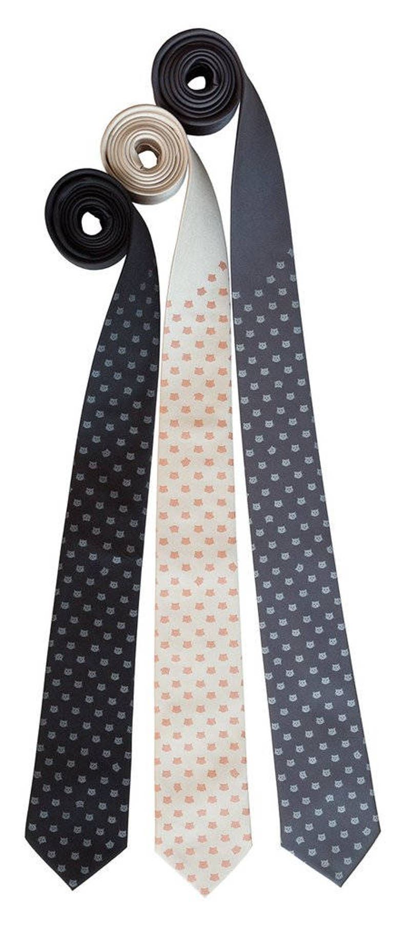 Cat Print Tie, cat dad gift. Polka dot silk tie. Cat lover gift men, Kitten Face tie, pet groomer, gift for vet, veterinarian, cat rescue image 4