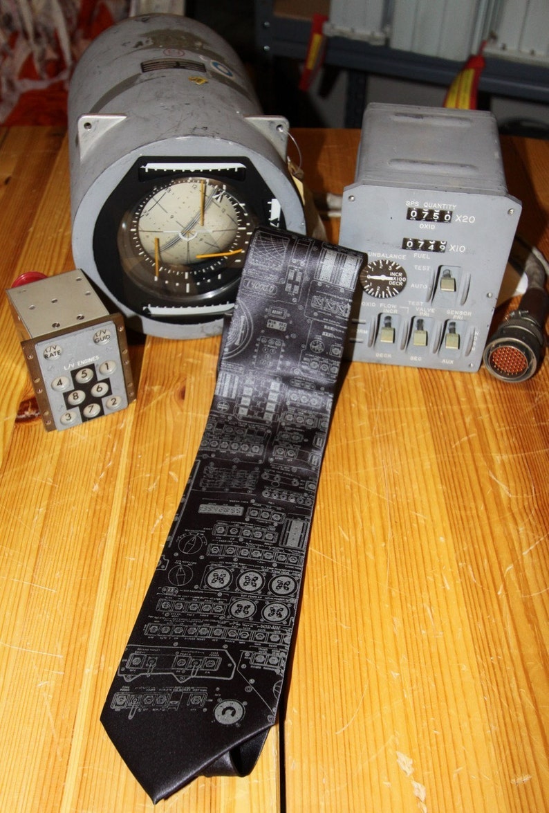 Apollo Cockpit Tie, Astronaut Necktie. NASA Necktie, rocket science tie, aerospace engineer gift, Space gifts for him, science teacher gift charcoal