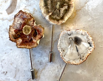Petrified Wood Lapel Pin — Fossilized Tree Brooch. Alternative boutonniere for men, hat pin, natural history scarf pin, groom's stick pin