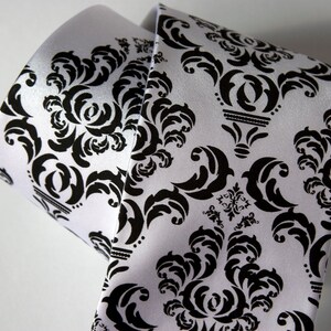 Damask Tie. Classic filigree wedding necktie. Elegant black and white damask groom's tie. Wedding ties floral, tie for groomsmen, best man image 2