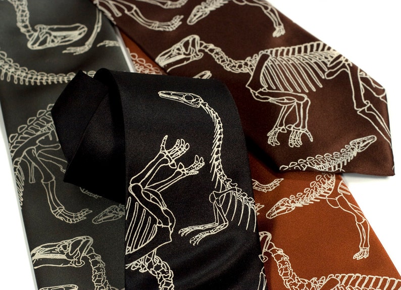 Dinosaur Bones Tie, Science gifts for him. Dinosaur Skeleton Men's Necktie. Dinosaur Tie Science teacher gift, gift for Paleontologist gift image 2