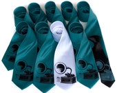 11 Groomsmen Neckties. Custom color & print. 30% wedding group discount, matching vegan-safe ties, silkscreen design