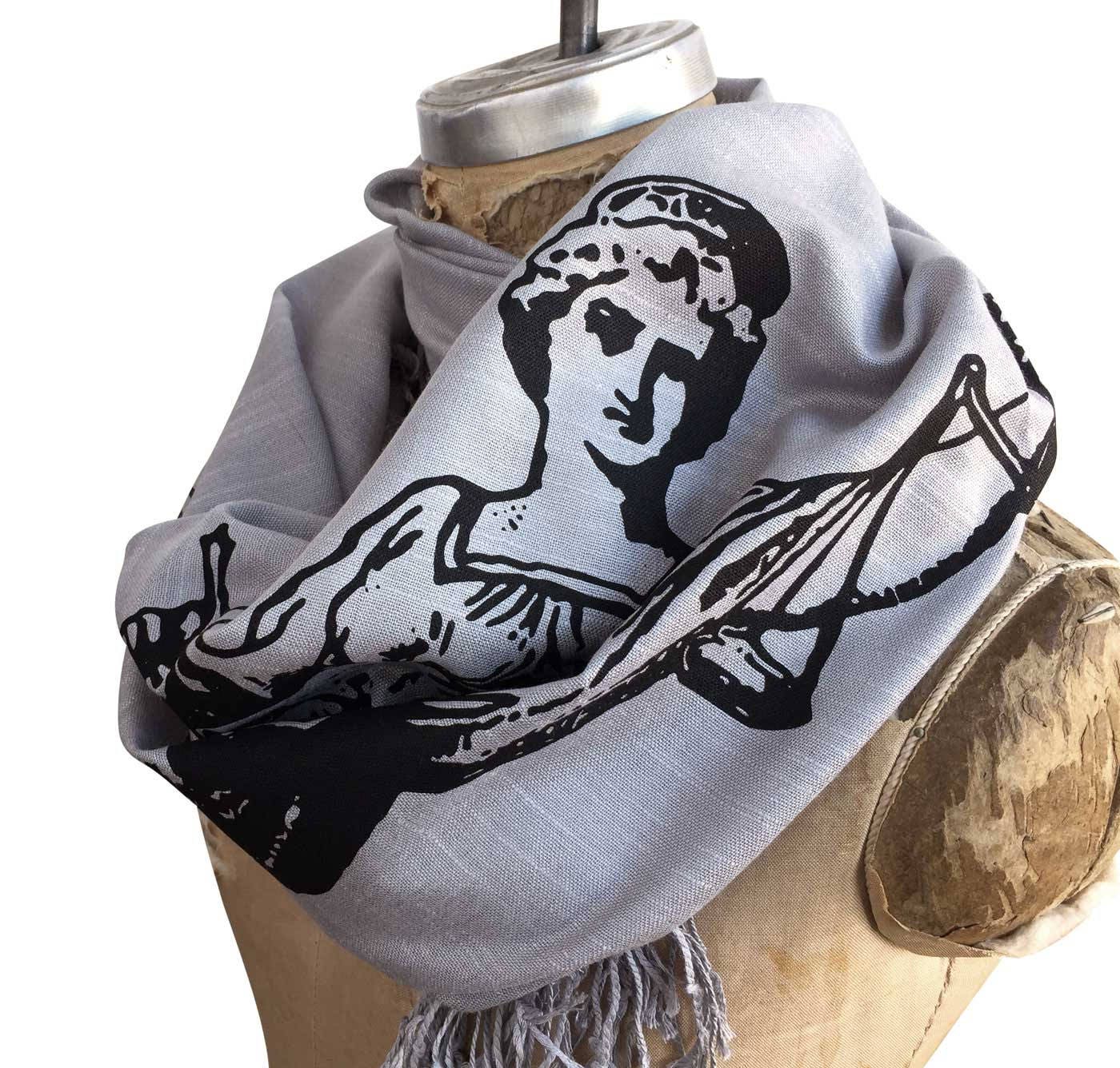 Lady Justice Scarf, law gift. Scales of Justice, Fringed Scarf. Gift for attorney, gift for judge, legal secretary gift. Bamboo pashmina