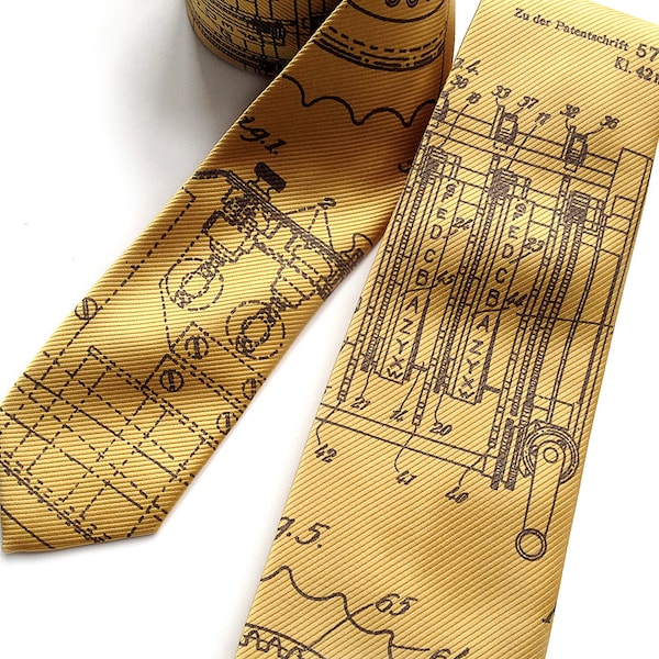 Enigma Machine Herrenkrawatte. Krawatte mit Krawatte. Wählen Sie goldfarbene, gewebte Mikrofaser mit Siebdruck und mehr. Hommage an Alan Turing.