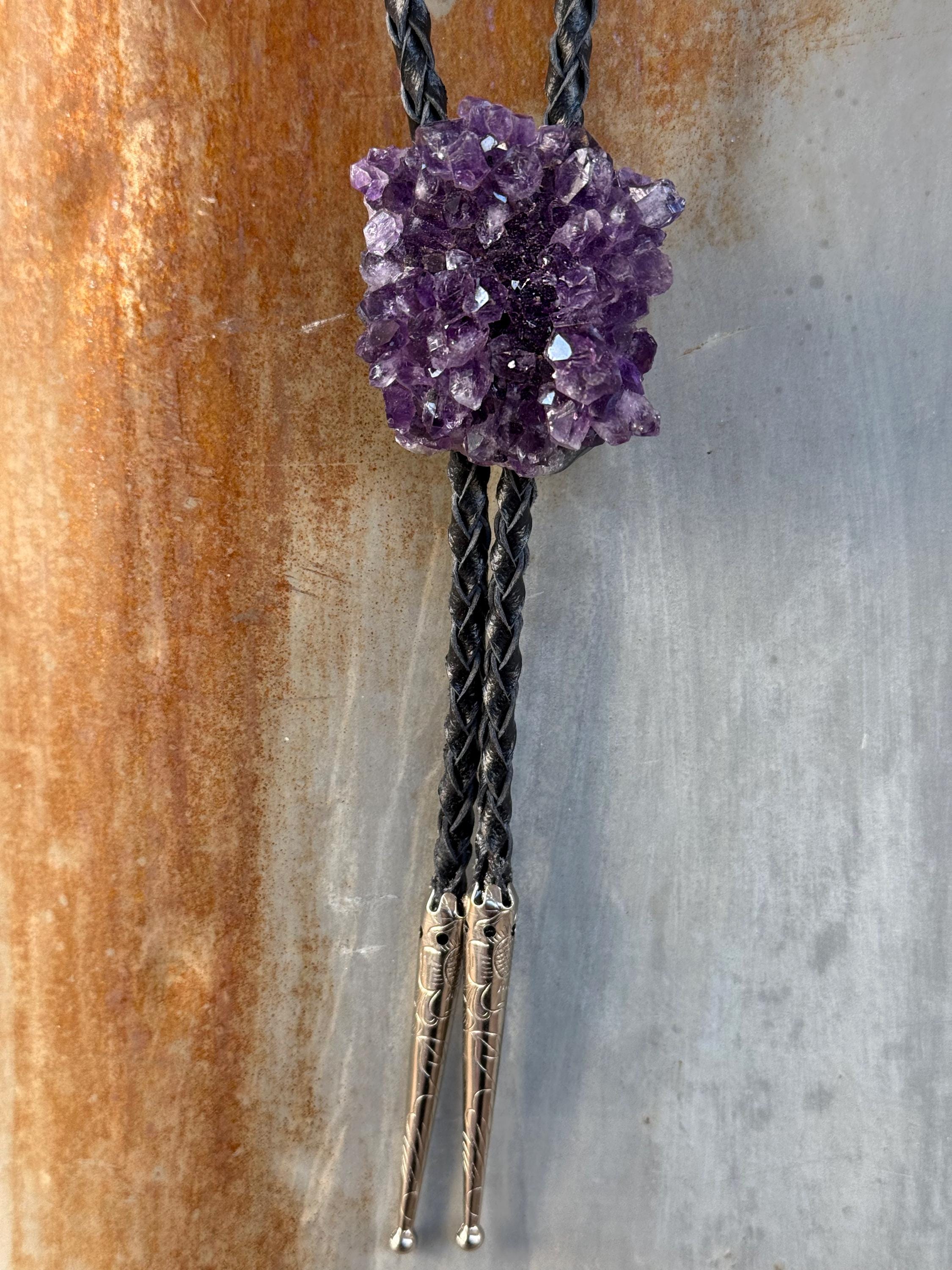 Western String Amethyst Bolo Tie. Large Dark Purple Crystal, Geode Slice Western ...