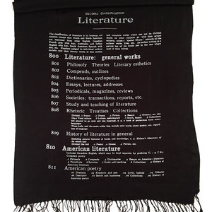 Book Scarf. Literary scarf. Dewey Decimal Literature library classification. Silkscreened linen weave pashmina. Choose silver, black & more. image 3