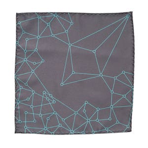 Blockchain Pocket Square. Decentralized distributed network, geometric hanky crypto cryptocurrency ethereum bitcoin virtual currency finance turq. on charcoal