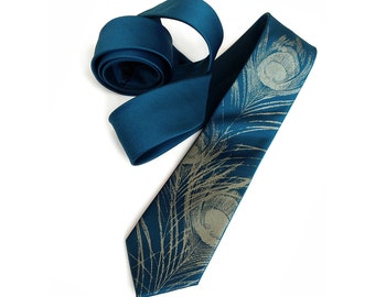 Peacock Tie, Peacock feather tie. Men's wedding tie, wedding ties blue, tie for groom, vegan wedding, wedding tie for dad, something blue