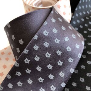 Cat Print Tie, cat dad gift. Polka dot silk tie. Cat lover gift men, Kitten Face tie, pet groomer, gift for vet, veterinarian, cat rescue image 2