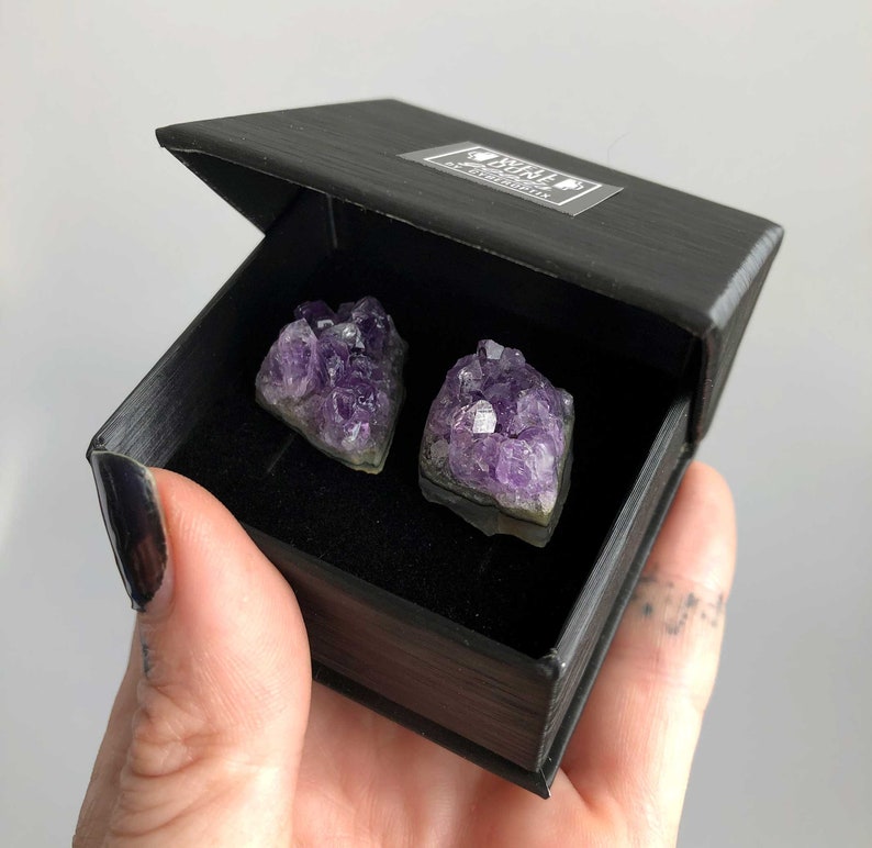 Amethyst Crystal Cufflinks. Amethyst Geode Slices, raw stone cufflinks, purple wedding cufflinks. February birthday gift for him, husband image 2