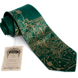 Circuit Board Tie. Short Circuit print, men's necktie. Geeky grad gift for men, Computer science, IT guy, computer programmer, engineer emerald