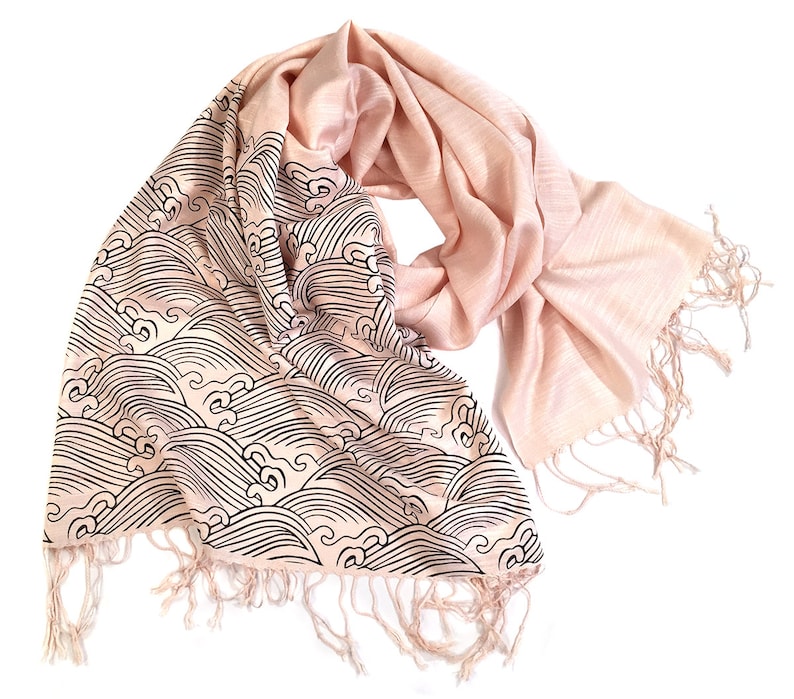 ocean waves Bamboo pashmina bridesmaid gift Japanese textile motif pashmina Crashing Waves scarf beach Mother of the bride gift Sea
