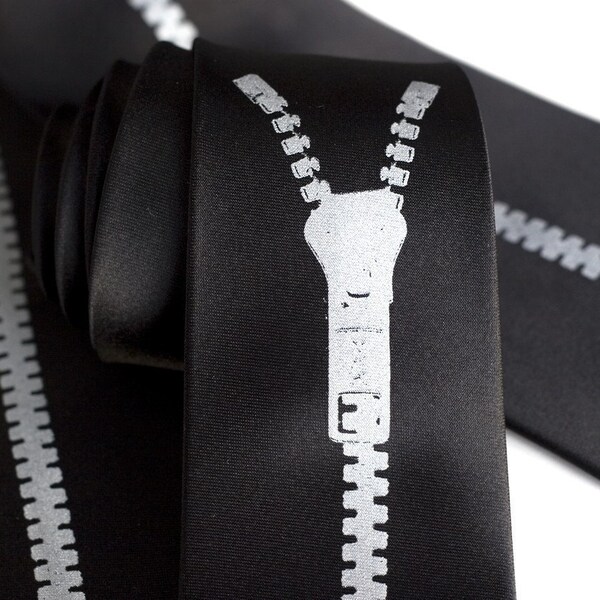 Zip Tie. Zipper screenprinted microfiber necktie. Choose narrow or standard.