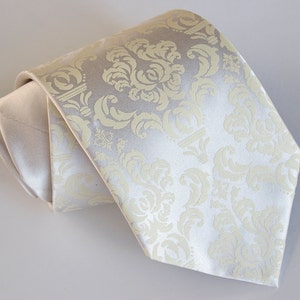 Madison Damask necktie. Ivory cream & platinum, men's wedding tie for groom. Victorian, classic wedding party tie, wedding ties floral image 2